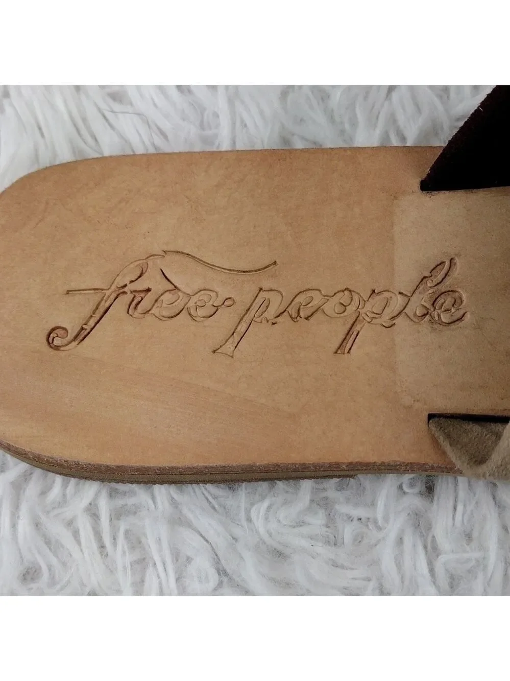 Free People Tan Pink Two Tone Leather Crisscross Round Toe Slide Flat Sandal